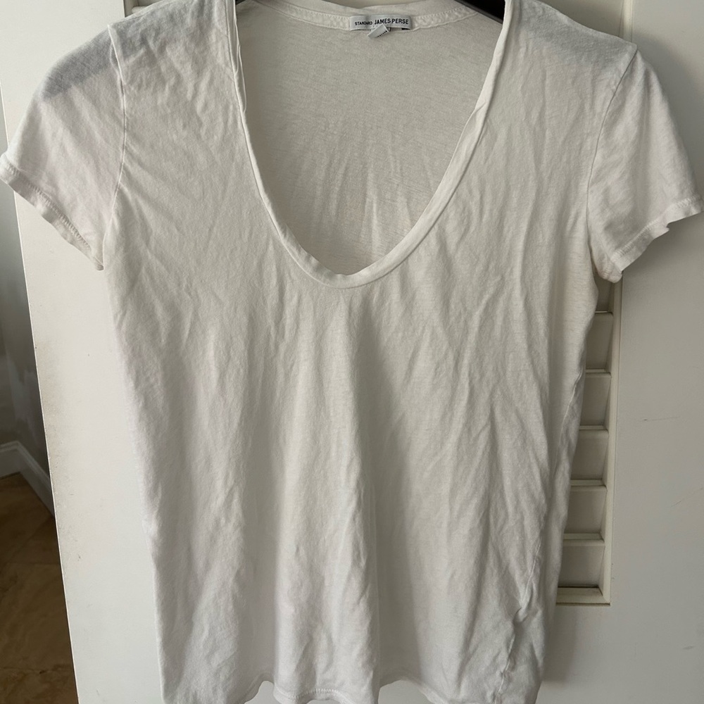 James Perse Classic White V-Neck Women's Top
